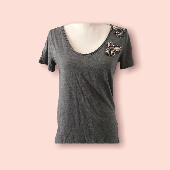 Adobe Star Gray Round Neck Top with Pink Beaded Detail - Picture 3 of 7